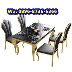 Meja Makan Luxuri Mewah Kaki Stainless Gold Terbaru