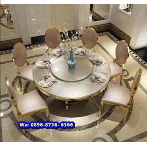 Mewahh Meja Bulat Marmer Stainless Gold