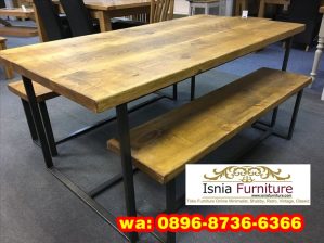 Meja Makan Kayu Solid Kaki Besi Minimalis