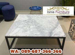 Meja Tamu Marmer Persegi Desain Kaki Besi