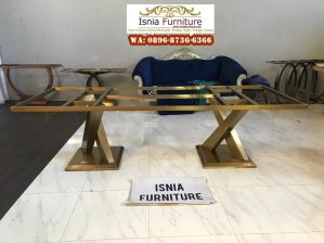 Jual Meja Makan Stainless Gold Mengkilap