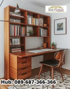 Meja Belajar Kayu Jati Kombinasi Laci