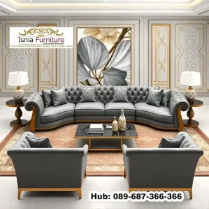 Set Sofa Kayu Jati Bahan Kulit Modern