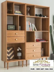 Rak Buku Kayu Jati Mid Century Modern