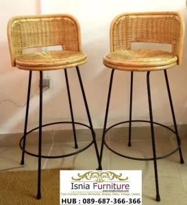 Kursi Bar Stool Industrial Anyaman Rotan