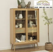 Jual Lemari Hias Kayu Aksen Rotan