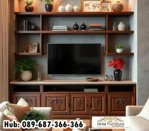 Jual Meja TV Kayu Kombinasi Marmer