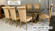 Jual Set Meja Makan Marmer Hitam 8 Kursi
