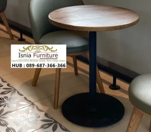 Meja Cafe Bulat Minimalis Top Kayu