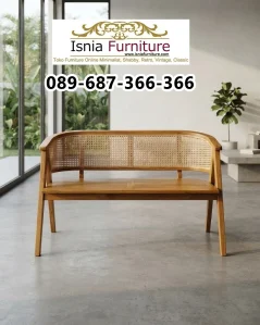 Bangku Kayu Jati Anyaman Rotan Klasik