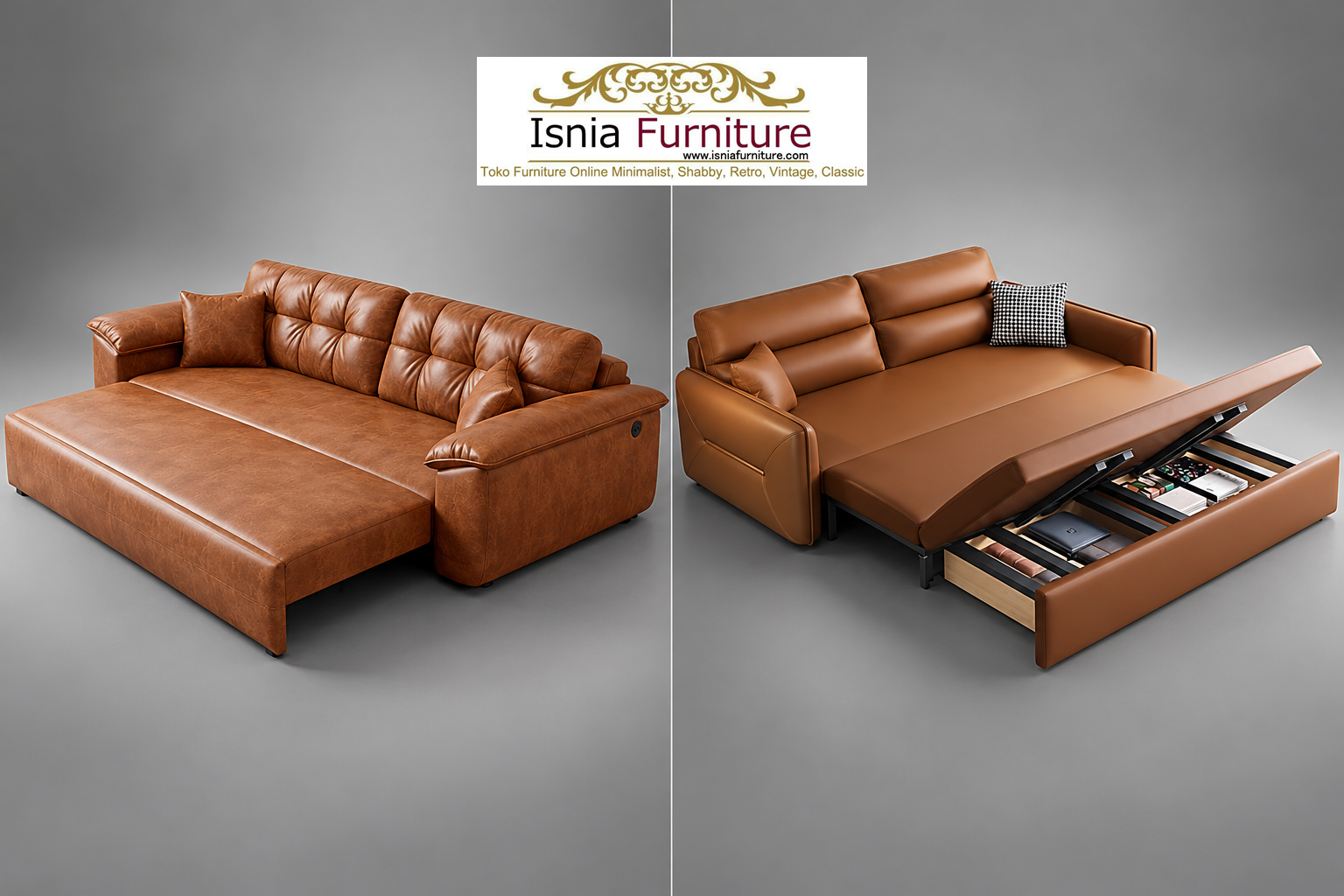 Sofa Bed Kulit Asli Premium