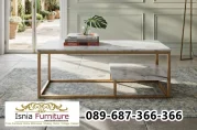 Coffee Table Marmer Putih Rangka Stainless Steel Emas