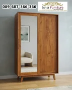 Lemari Pakaian Kayu Jati Pintu Geser dengan Cermin