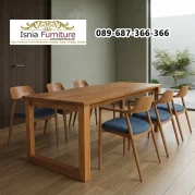 Set Meja Makan Kayu Jati 6 Kursi Jok Navy Empuk